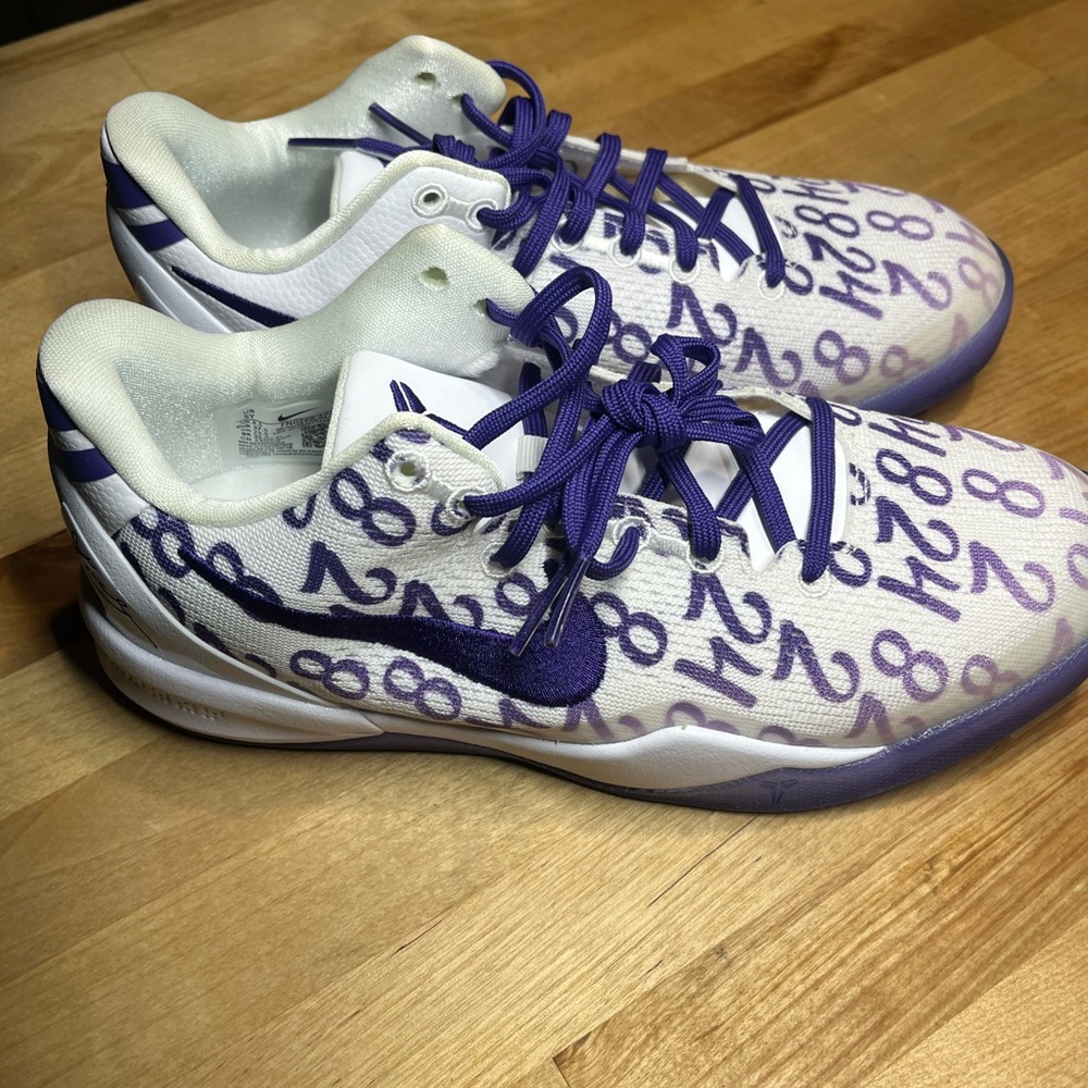 Nike Kobe White and Purple Number Pattern Sneakers